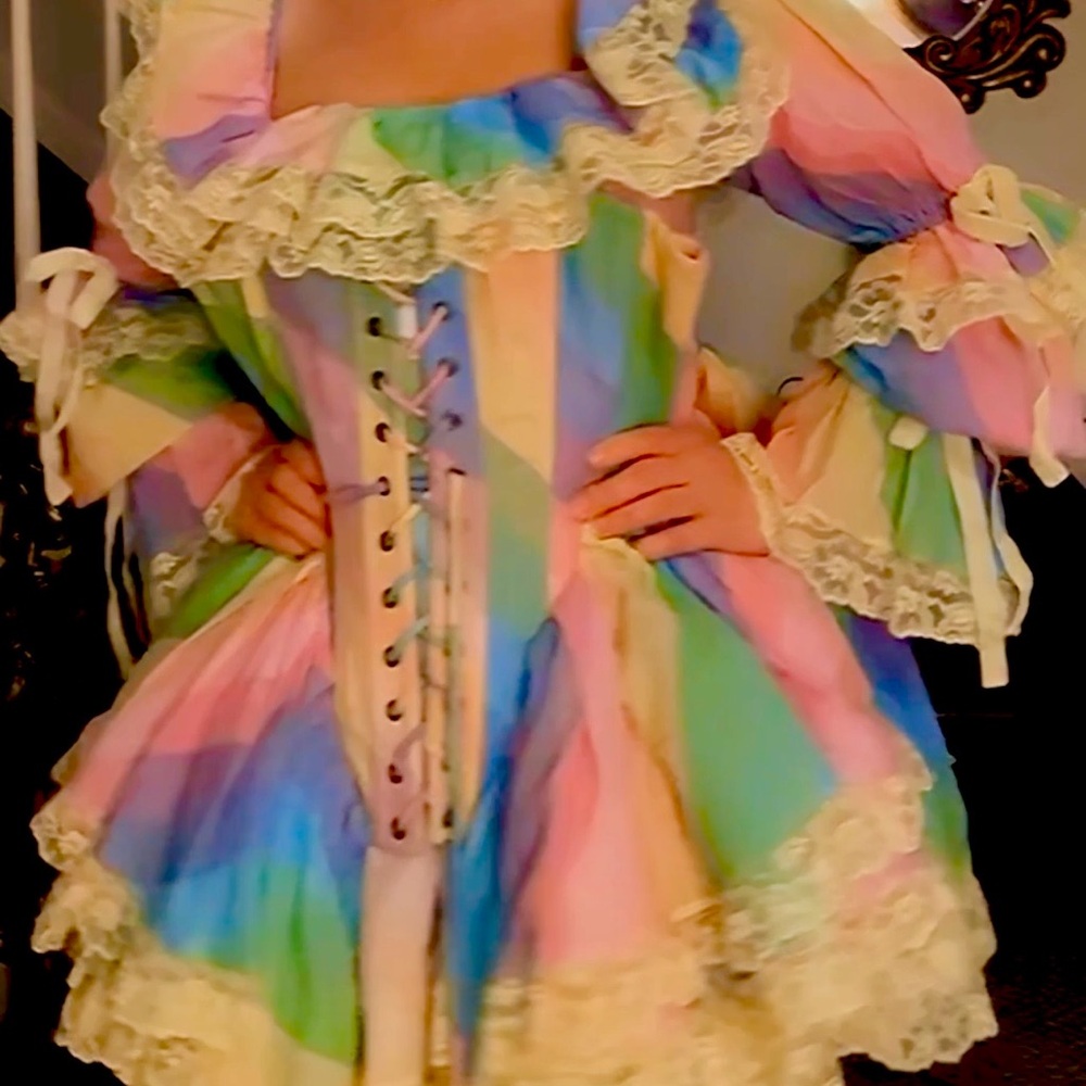 SELKIE Rainbow Victorian Corset with Lace Trim - Picture 2 of 3